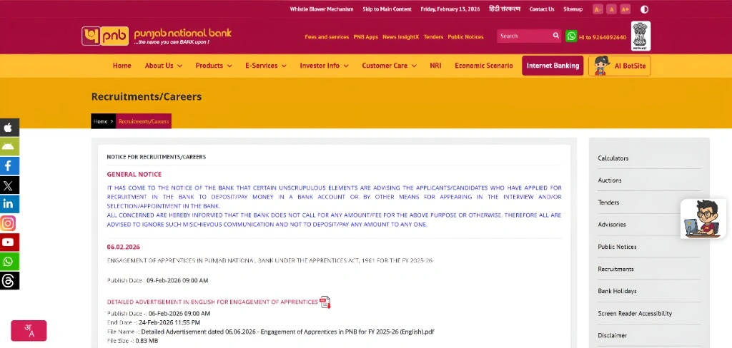 PNB Apprentice Recruitment Portal