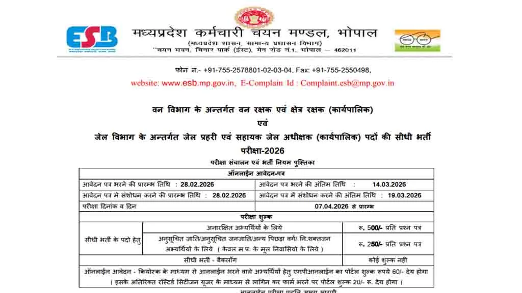 MPESB Forest Guard Jail Prahari Recruitment 2026 Apply Now