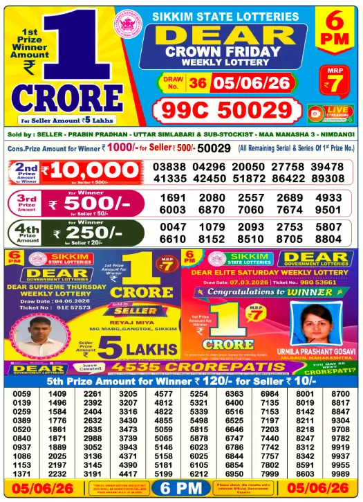 Dear Lottery Sambad-6-pm-5-june-2026 Winner List