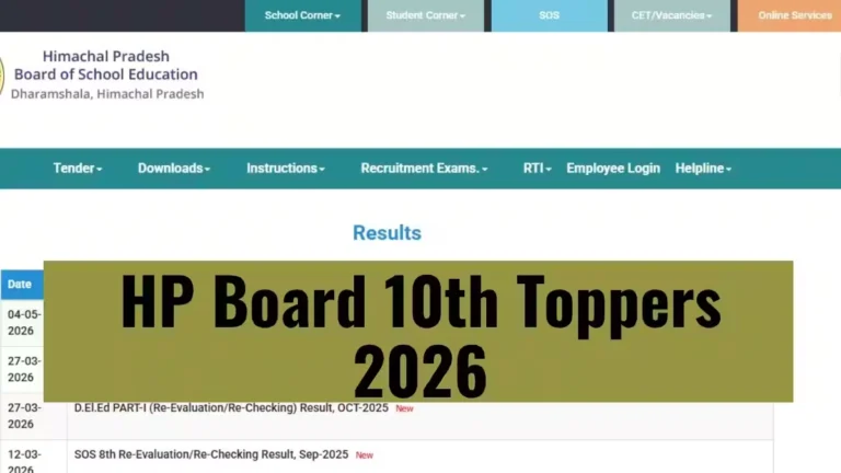 HPBOSE 10th Topper List 2026