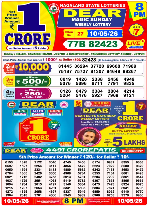 Lottery Sambad 8PM Result Today Dear Lottery Live Update