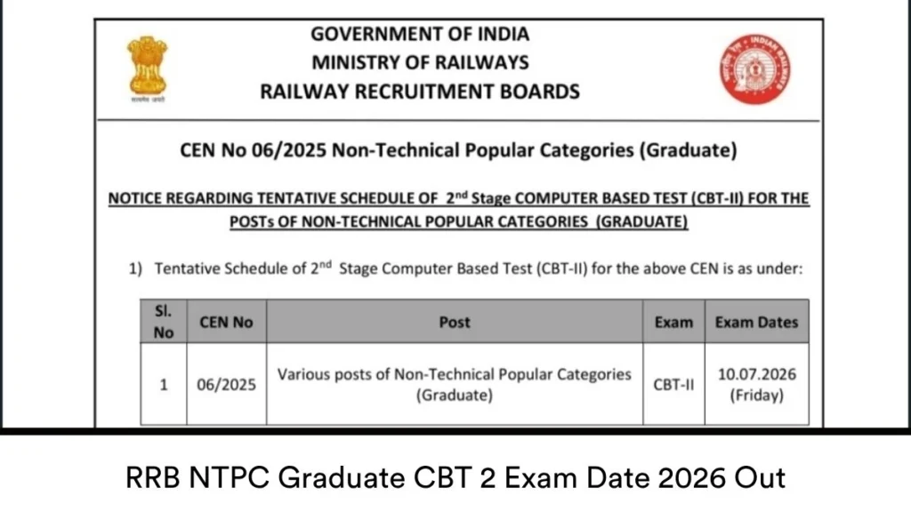 RRB NTPC Graduate CBT 2 Hall Ticket 2026 Direct Download Link